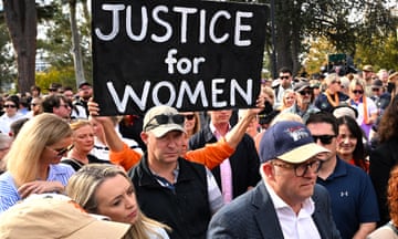 Australian Prime Minister Anthony Albanese attends a rally to a call for action to end violence against women, in Canberra, Sunday, April 28, 2024.