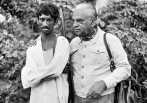 Indian writer Mulk Raj Anand comforting victim of Bangladesh Liberation War 1972