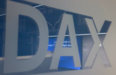 A display showing the German Stock Market Index DAX at the stock exchange in Frankfurt, Germany.