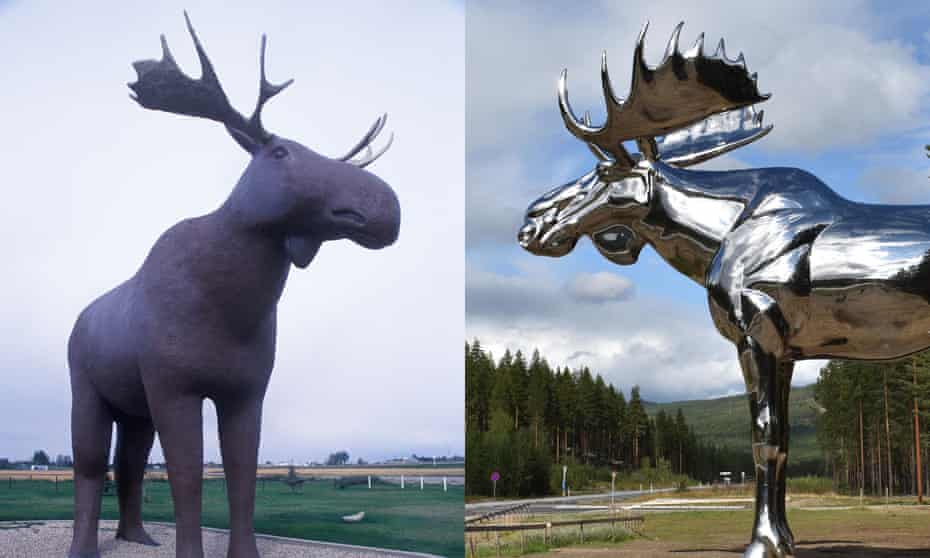 Battle of the moose: Canada’s Mac the Moose, left, and Norway’s Storelgen. 
