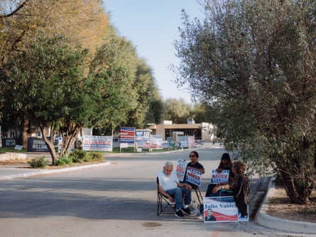 The scene outside Willie de Leon Civic Center during the last day of early voting for the 2022 midterm elections in Uvalde, Texas.