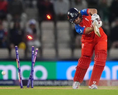 England's Alice Capsey is bowled by Ireland's Orla Prendergast.