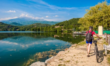 Lake Sirio on the Via Francigena, Piedmont, Italy,