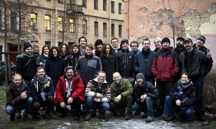 Twenty-six members of the Arctic 30 in Saint Petersburg after their release.