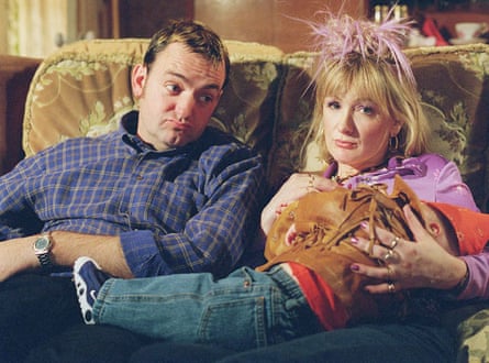 ‘I only had about nine’ … Craig Cash as Dave and Aherne as Denise, with baby David, in The Royle Family