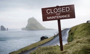 Sign reading 'Closed for Maintenance' on the Faroe Islands, part of a new campaign to promote the islands.
