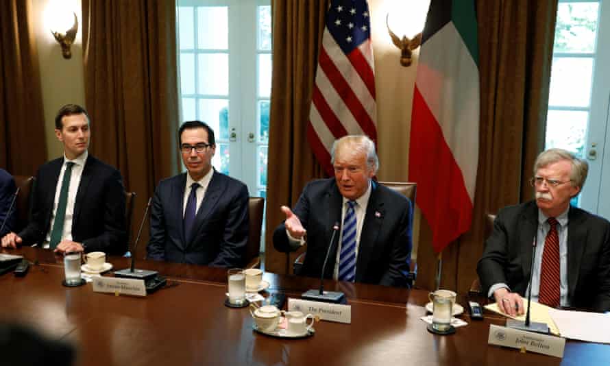 Jared Kushner, Steven Mnuchin, Trump and Bolton, in the cabinet room at the White House in September 2018.