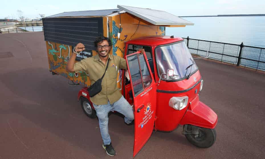 Naveen Rabelli and his solar-powered tuk-tuk at Dover Docks