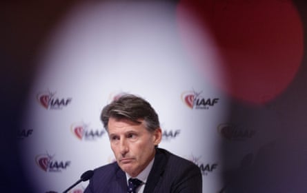 Sebastian Coe addresses a news conference after a council meeting in Vienna.