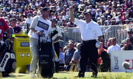 Ian Woosnam and his caddy Miles Byrne stand apart on the fifth tee at Royal Lytham
