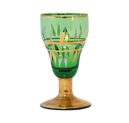 fancy vintage painted green and gold glass/mini goblet