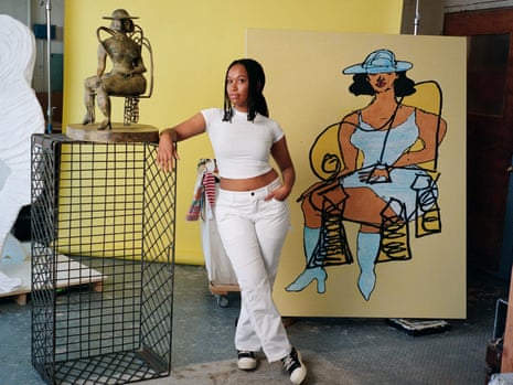 One of the most sought-after artists in America … Tschabalala Self in her studio.