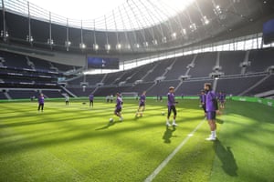 Tottenham train inside their new stadium.