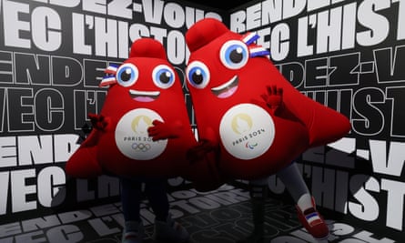 The Paris Olympic and Paralympic Games mascots at a ceremony celebrating the 100-day countdown to the Games.