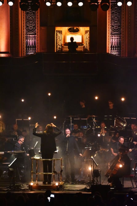 Pristine pipes … vocalist Jónsi and Robert Ames conducting the London Contemporary Orchestra with Anna Lapwood on the Royal Albert Hall organ.