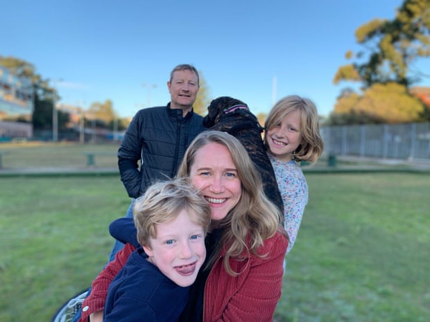 Holly Wainwright and her partner Brent with their kids and their dog.