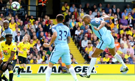 Vincent Kompany heads Manchester City in front in the fifth minute against Watford