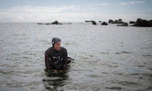 French marathon swimmer Ben Lecomte at the start of his attempt to swim through the Pacific Ocean’s garbage patch