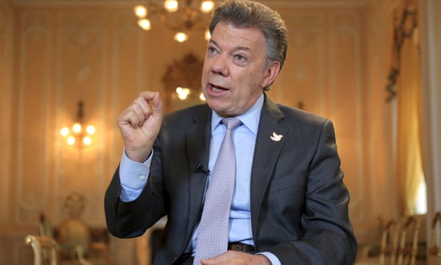 Colombia’s president, Juan Manuel Santos, speaks at the presidential palace in Bogota.