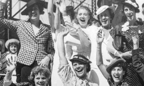 Simone Schaller, lower right, waves with members of the US women’s Olympic track and field team as they depart for Europe on the SS Manhattan in 1936.