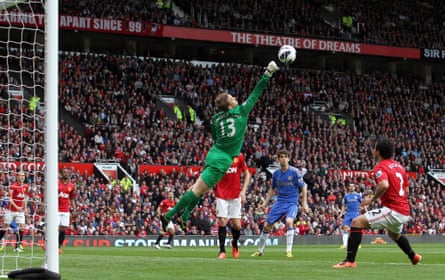 Anders Lindegaard punches clear during Manchester United’s Premier League game at home to Chelsea in May 2013.