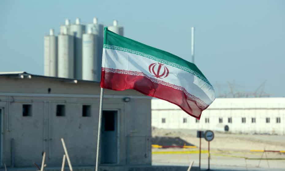 An Iranian flag flies at the Bushehr nuclear power plant in Iran.