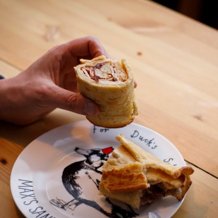 Max tries the Aldi turkey yorkshire pudding wrap with gravy.