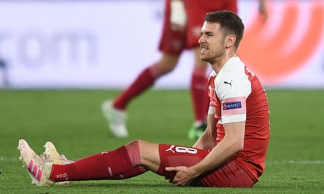 Arsenal midfielder Aaron Ramsey was taken off in the 34th minute after suffering a hamstring injury during their victory in Napoli.