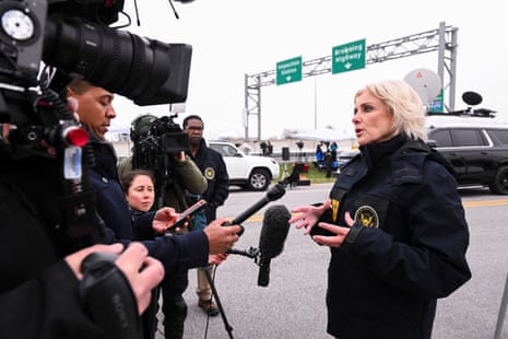 Chair of the National Transportation Safety Board (NTSB), Jennifer Homendy, speaks to the press on 27 March 2024, near the Francis Scott Key Bridge in Baltimore, Maryland.