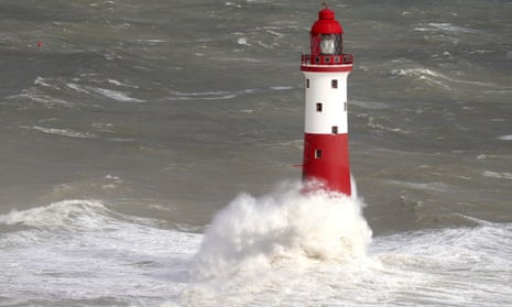 Storm warning ... Beachy Head lighthouse, East Sussex.