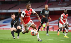 Reiss Nelson in action for Arsenal against Liverpool in July.