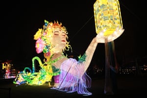 Xi’an, China: A lantern featuring a fairy is illuminated during a lantern show at Tang Paradise before Chinese new year, the year of the rabbit