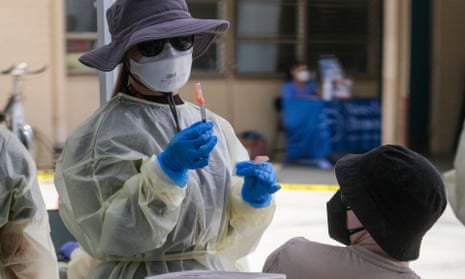 A healthcare worker prepares to administer the monkeypox vaccine in Los Angeles