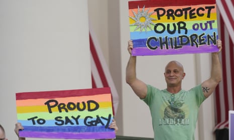 Demonstrators gather in front of the Florida state capitol on Monday to protest against the so-called ‘don’t say gay’ bill.
