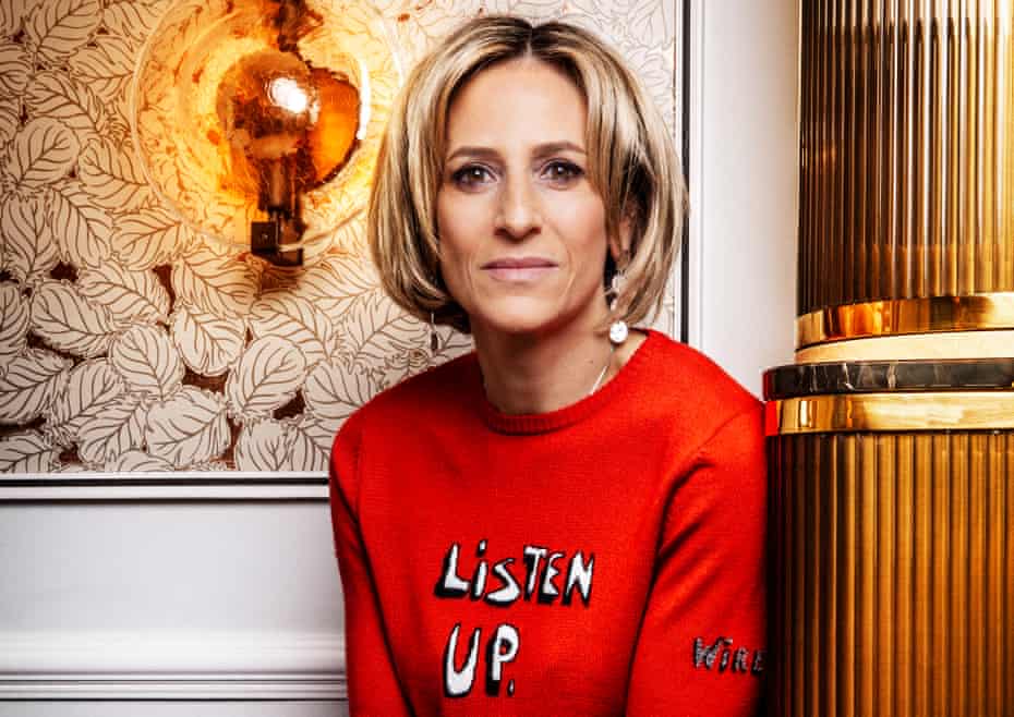 ‘You assume everyone knows how TV works,  but they don’t. Why should they?’: Emily Maitlis shot at The Marylebone Hotel. Styling by Kara Kyne. Hair and makeup by Laura Szydlowski using Charlotte Tilbury. Emily is wearing Listen Up Jumper by Bella Freud.