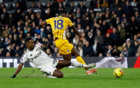 Brighton's Danny Welbeck tucks the ball away before is it disallowed for offside following a VAR review.