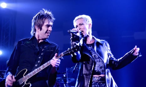 Marie Fredriksson and Per Gessle as Roxette on stage in Karlstad, Sweden, 2001.