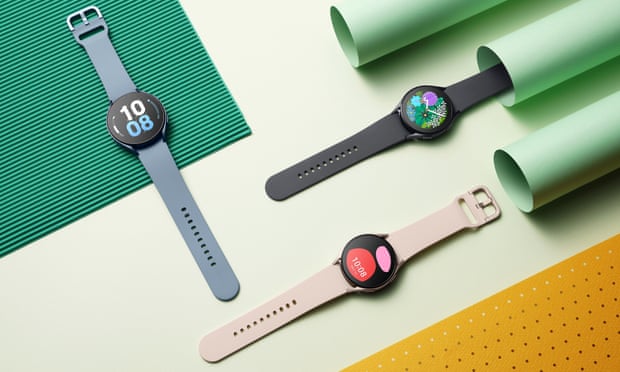 The Samsung Galaxy Watch 5 pictured in multiple different colours on a table.