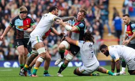 Lewis Ludlam tackles Alex Dombrandt at waist height in April