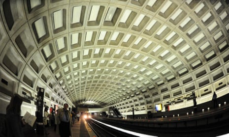 A Metrorail train pulls into the McPherson Square station in Washington DC.