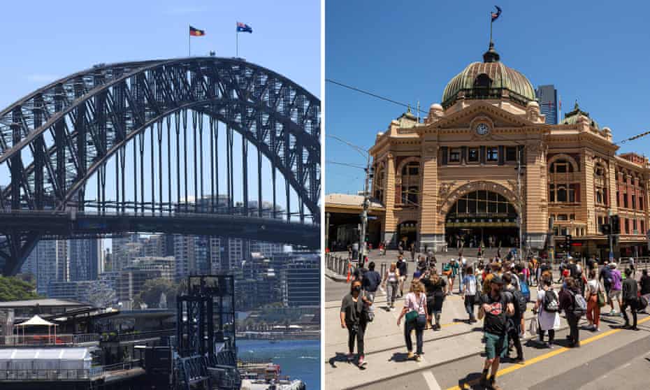 Composite image of Sydney Harbour bridge and Flinders Street station