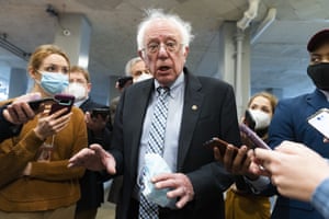 Bernie Sanders makes comments to reporters about Joe Manchin.