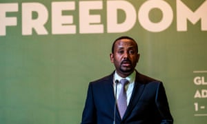 Abiy Ahmed, prime Minister of Ethiopia, speaks at the Guillermo Cano world press freedom prize ceremony in Addis Ababa in May 2019.