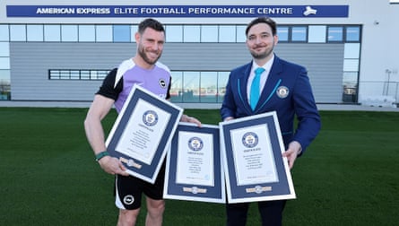 James Milner with his three Guinness World Records certificates