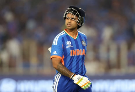 Suryakumar Yadav walks after going for a duck.