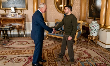 King Charles III holds an audience with Ukrainian President Volodymyr Zelenskiy at Buckingham Palace.