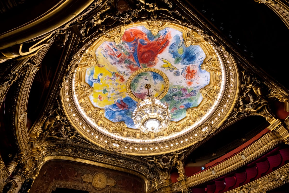The Marc Chagall canvasses installed over the top of Jules-Eugène Lenepveu’s work.