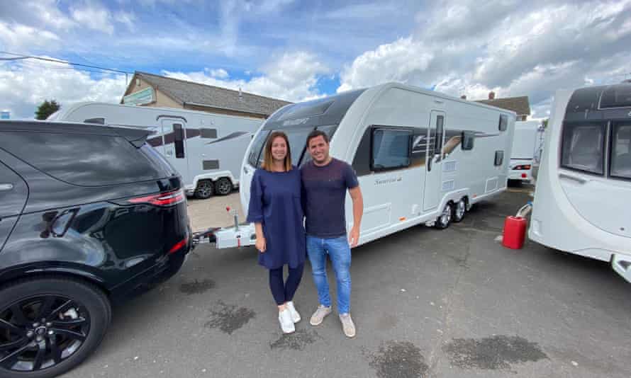 Gareth and Gemma Thomas with their new caravan
