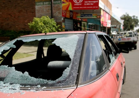 A car parked near Cronulla beach two days after the riots. A series of vandalism attacks were carried out across Sutherland shire in reprisal