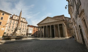 ‘Rome is empty’ … the normally teeming square in front of the Pantheon in April this year.